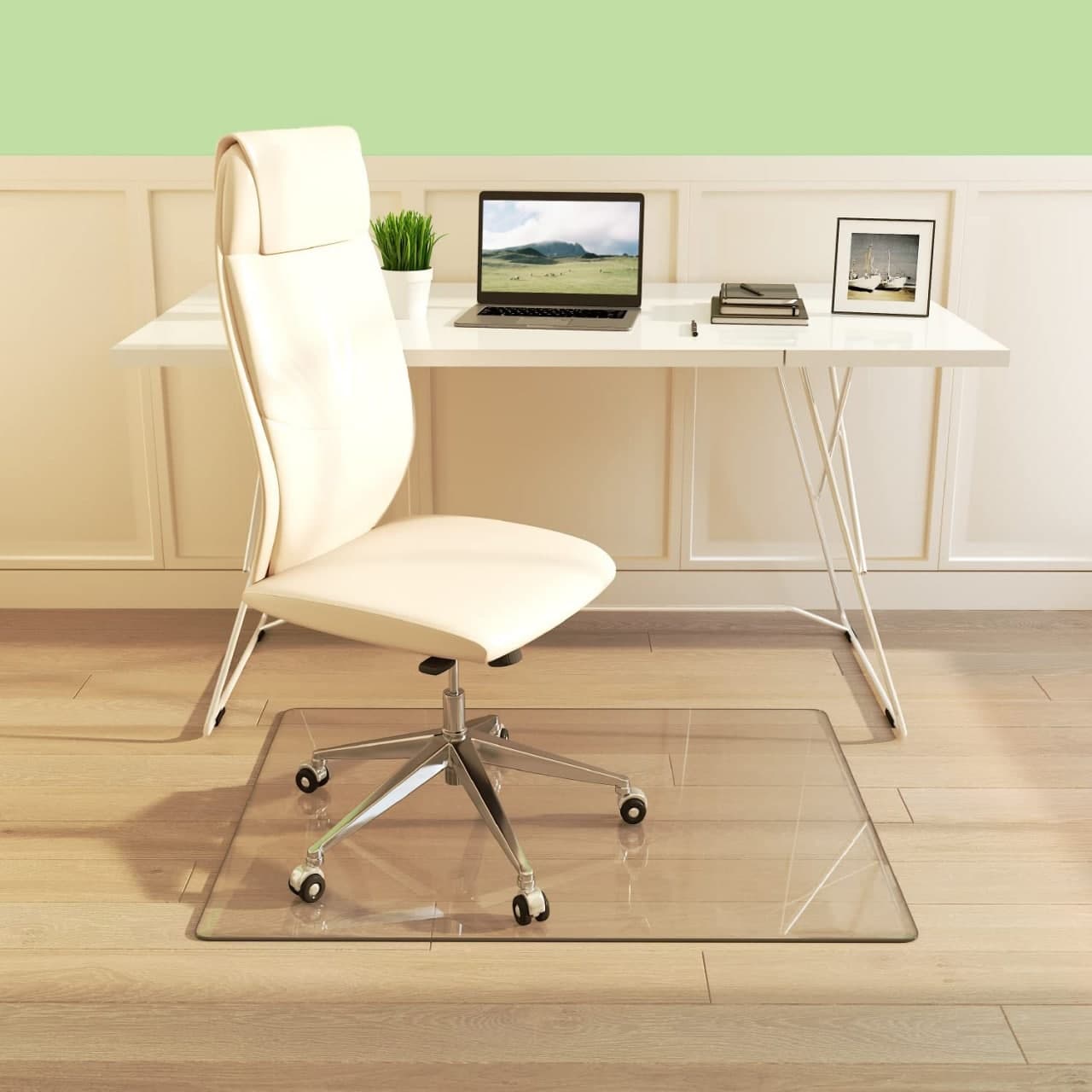 Rectangular glass chair mat for office or home